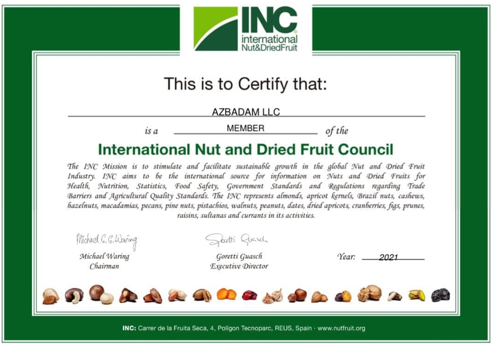 AZBADAM рад объявить о вступлении в престижную организацию “INC” (Международный совет по орехам и сухофруктам)